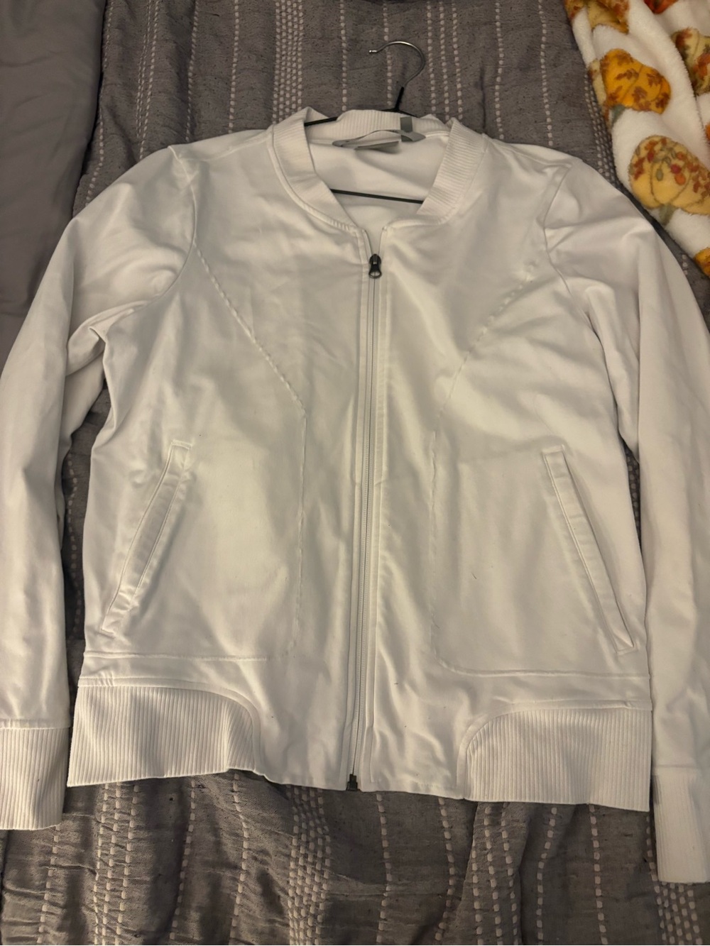 Athleta White Zip-Front Bomber Jacket
